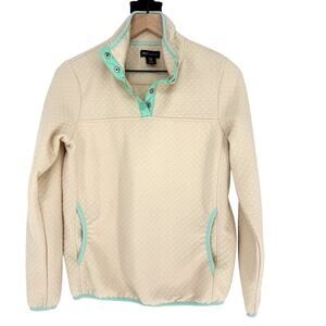 JNY Jones New York Quilted Snap Fleece Pullover Womens M Cabincore Gorpcore Tan